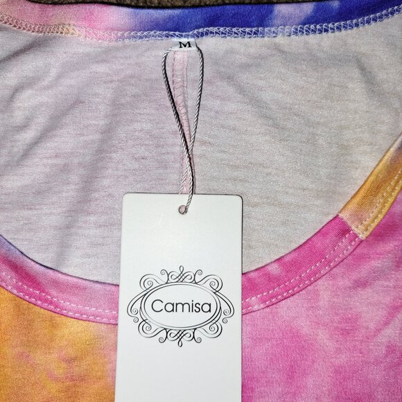 NWT Oversized Gradient Print Short Sleeve Rainbow Tie Dye Loose Casual Mini Dres - Picture 5 of 10